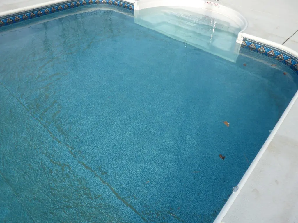 Water Force in the Shallow End - Here you can see the dirt in the shallow end of the pool displaced by only the force of the water being pushed through the Infusion Pool Returns.