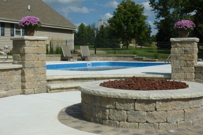 vinyl liner inground pool and fire pit