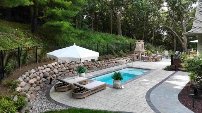 inground fiberglass pool with coping in Waukesha Wisconsin