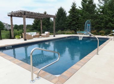 20x40 Rectangle Pool, 8' Deep with Diving Board with Stone Coping and Stone Lid in Delafield WI 