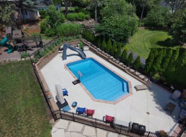 aerial view of inground pool