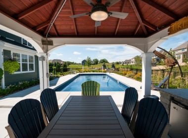 indoor pool behind pergola