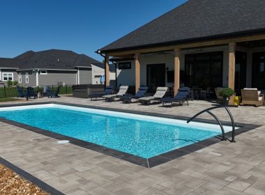 Monaco Fiberglass Pool with Stone Coping in Muskego WI 