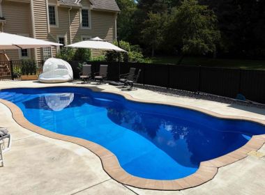 Genesis Latham Fiberglass Pool with Brick coping in New Berlin WI
